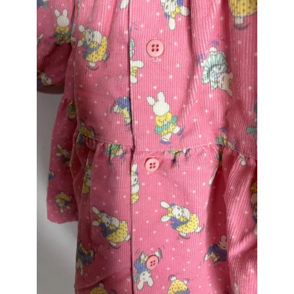 Vintage Osh Kosh Pink Corduroy Baby 12 Months Dress Bunny Bunnies On Ice